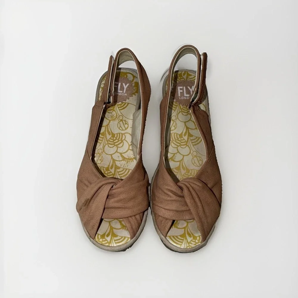 Fly London Yakin Leather Slingback Wedge Sandals Size 37 / 6.5-7 M   MSRP $176
